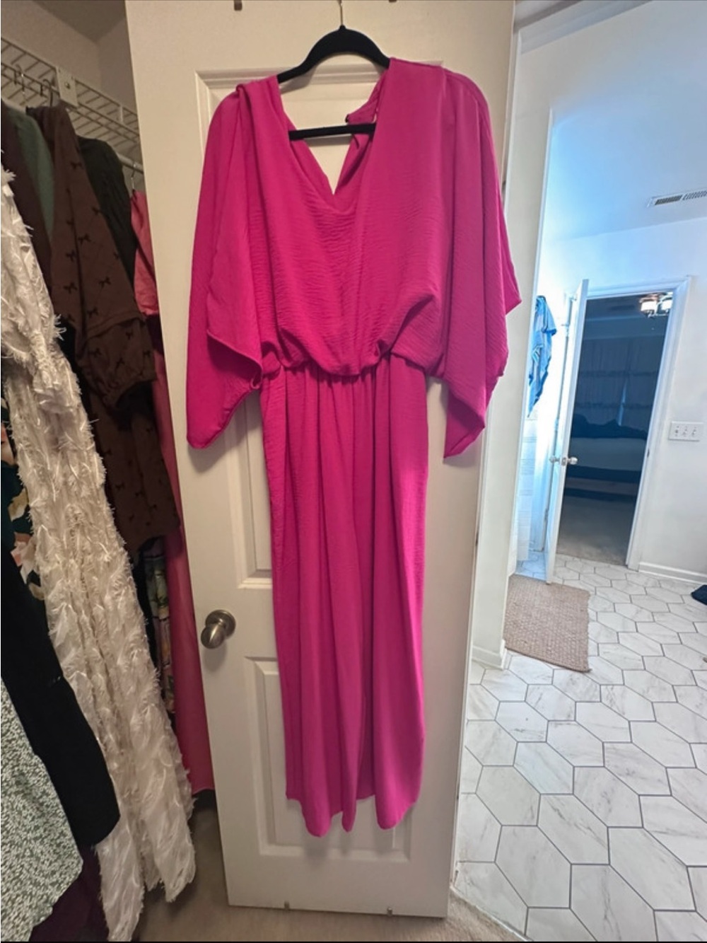 Hot Pink V-Neck Maxi Dress